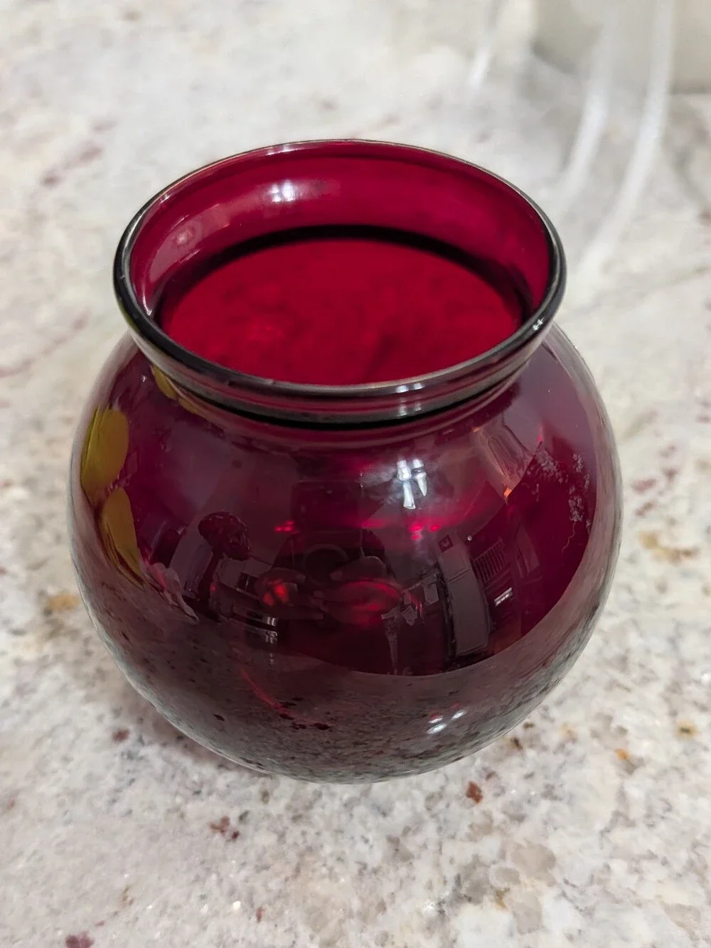 Vintage Mid Century MCM Royal Ruby Red Glass Ball Vase Anchor Hocking Sticker